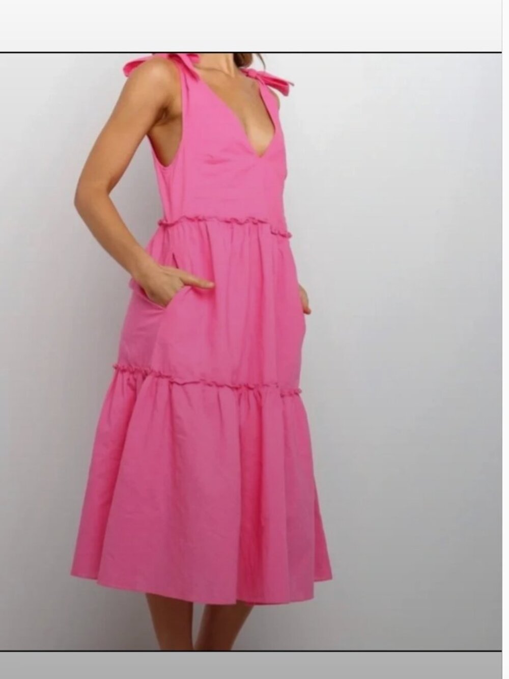Petal + Pup pink linen blend dress Hot Pink Tie-Shoulder Tiered Erenda 6